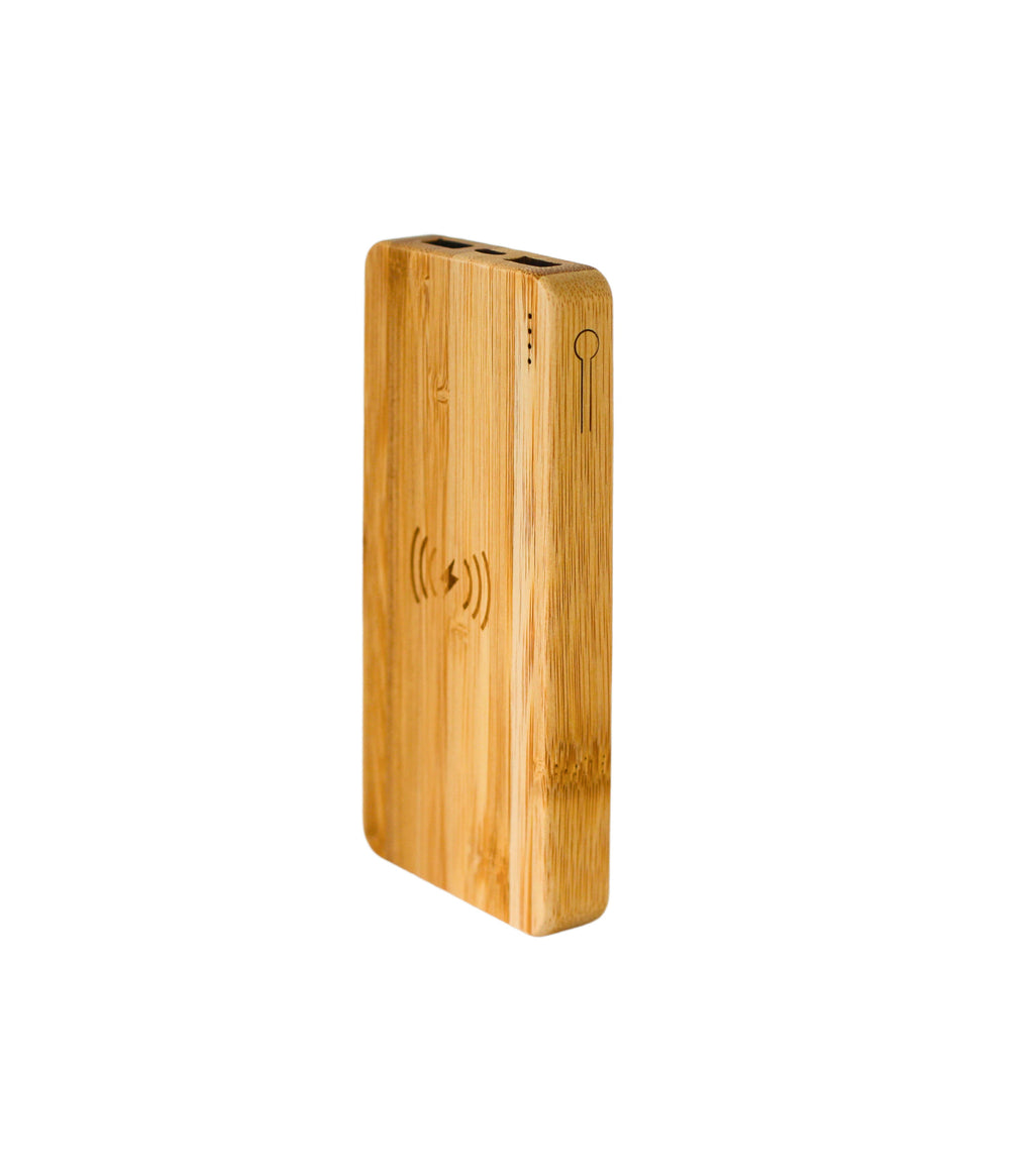 Cargador Inalámbrico Rectangular de Bambú 14,6 × 7 cm