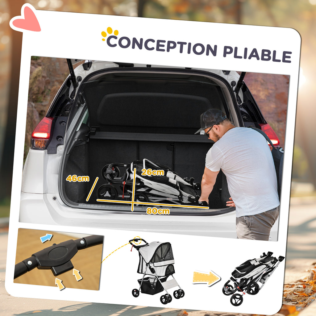 Cochecito Plegable para Perros y Gatos – Gris