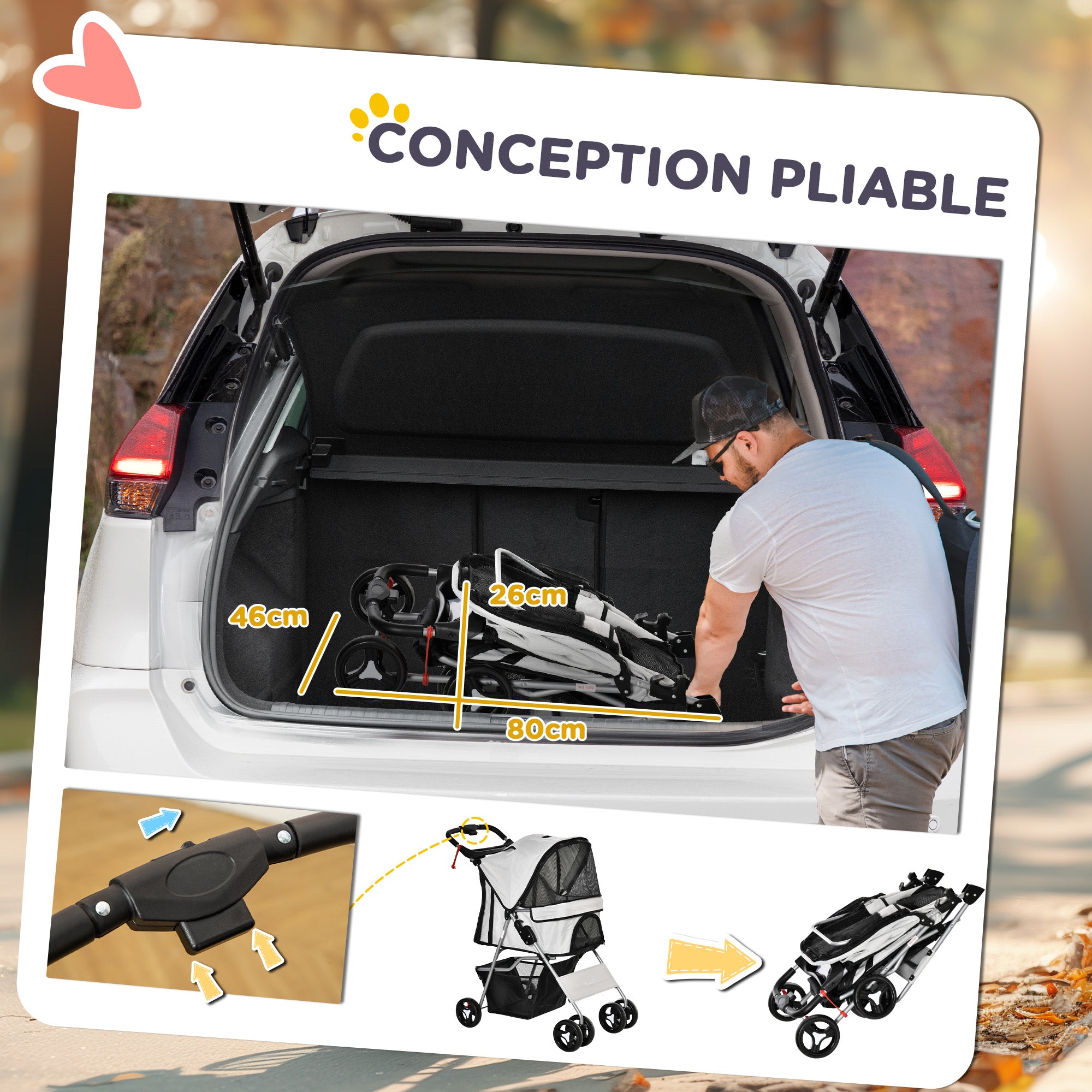 Cochecito Plegable para Perros y Gatos – Gris