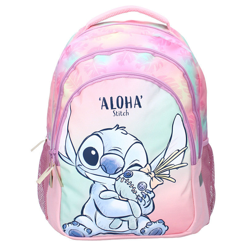 Mochila Escolar Grande Stitch Aloha de 3 Compartimentos