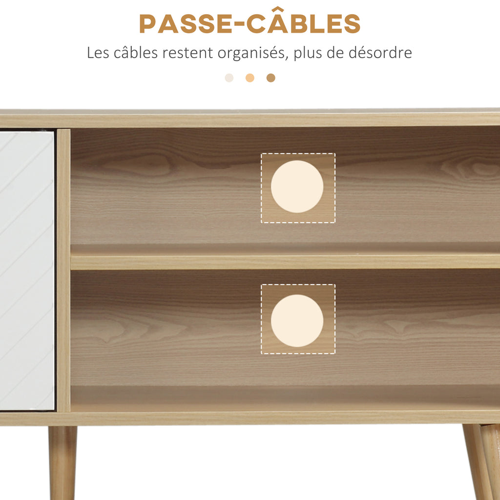 Meuble TV pour télévision jusqu'à 46 pouces design scandinave 2 portes 2 niches avec passe-câbles 110 x 39 x 48,8 cm