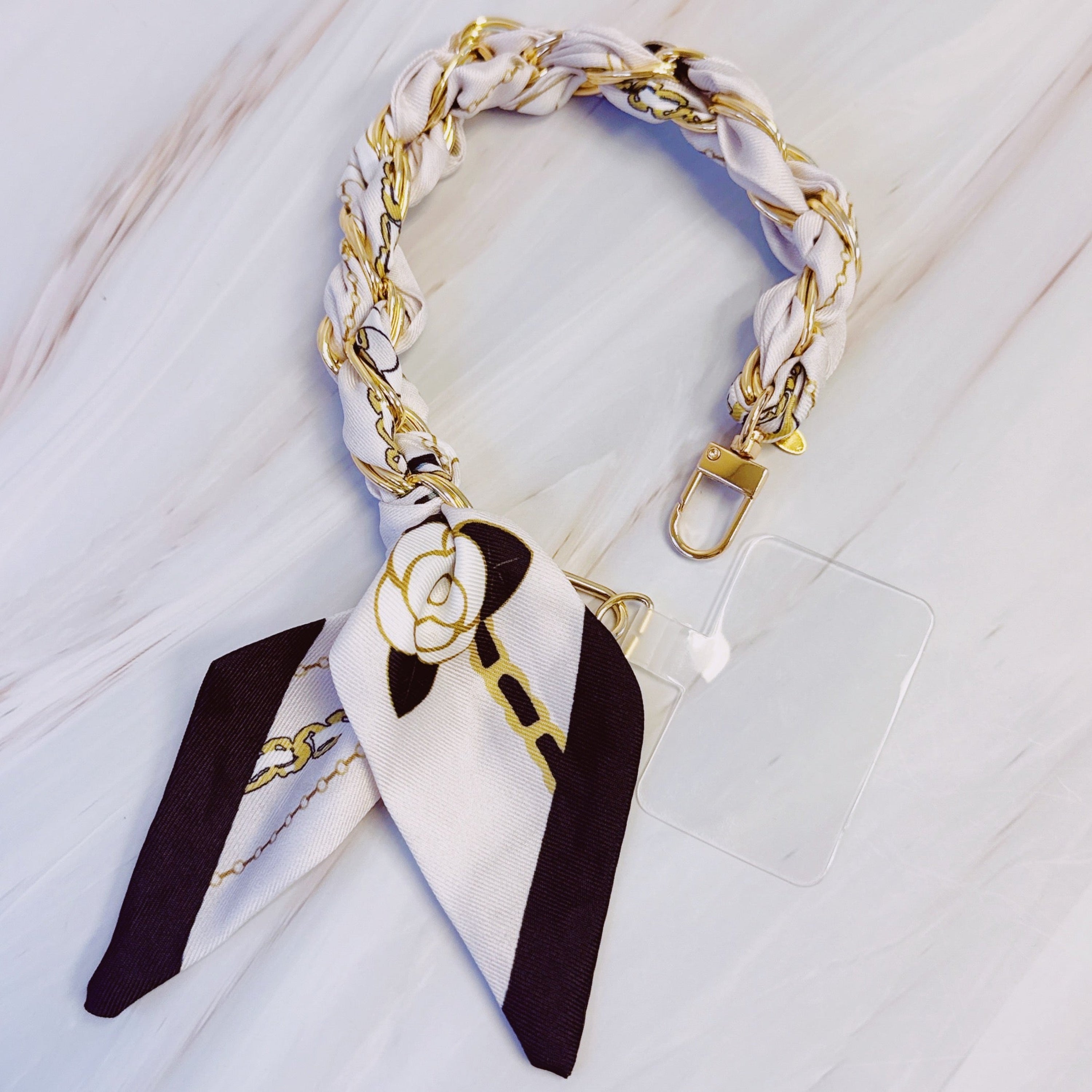 Correa para Móvil con Pañuelo Trenzado y Cadena | Mobile Phone Strap with Braided Scarf and Chain