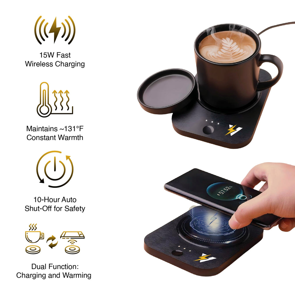 Cargador Inalámbrico 2 en 1 con Calentador de Taza Pursonic
