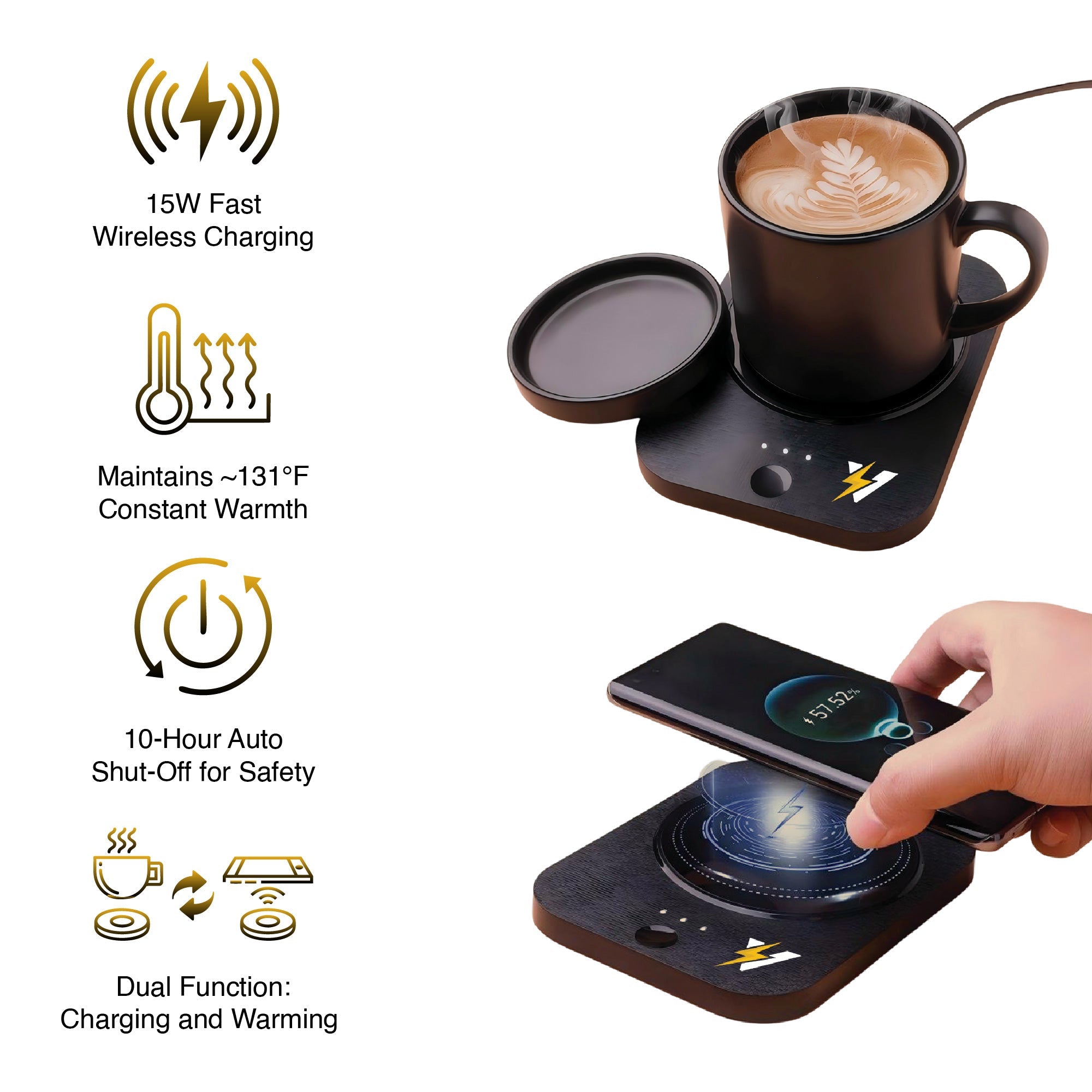 Cargador Inalámbrico 2 en 1 con Calentador de Taza Pursonic
