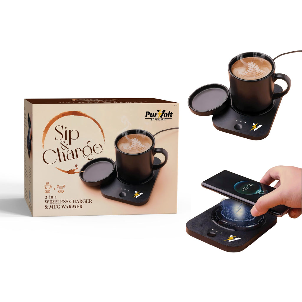 Cargador Inalámbrico 2 en 1 con Calentador de Taza Pursonic
