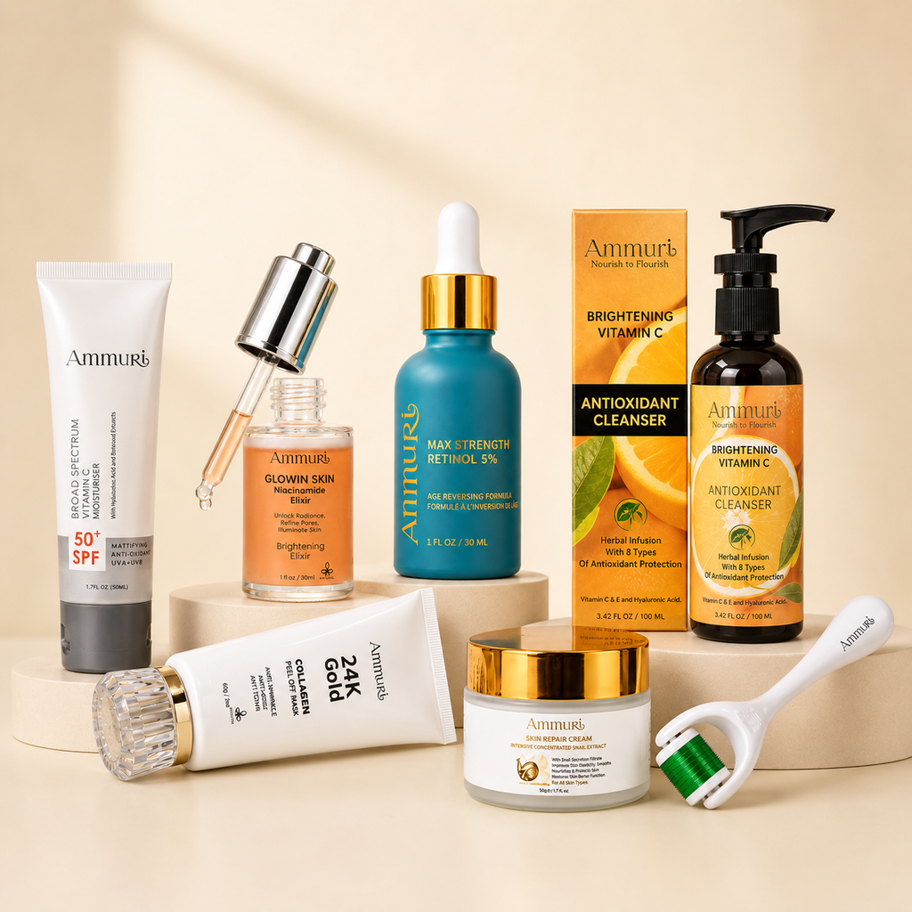Set Antiedad 7 en 1 con Retinol, Niacinamida y Vitamina C | 7-in-1 Anti-Ageing Skincare Set | Ammuri