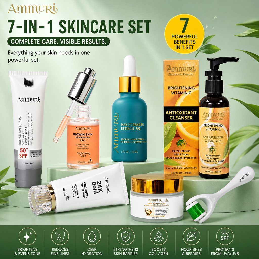 Set Antiedad 7 en 1 con Retinol, Niacinamida y Vitamina C | 7-in-1 Anti-Ageing Skincare Set | Ammuri