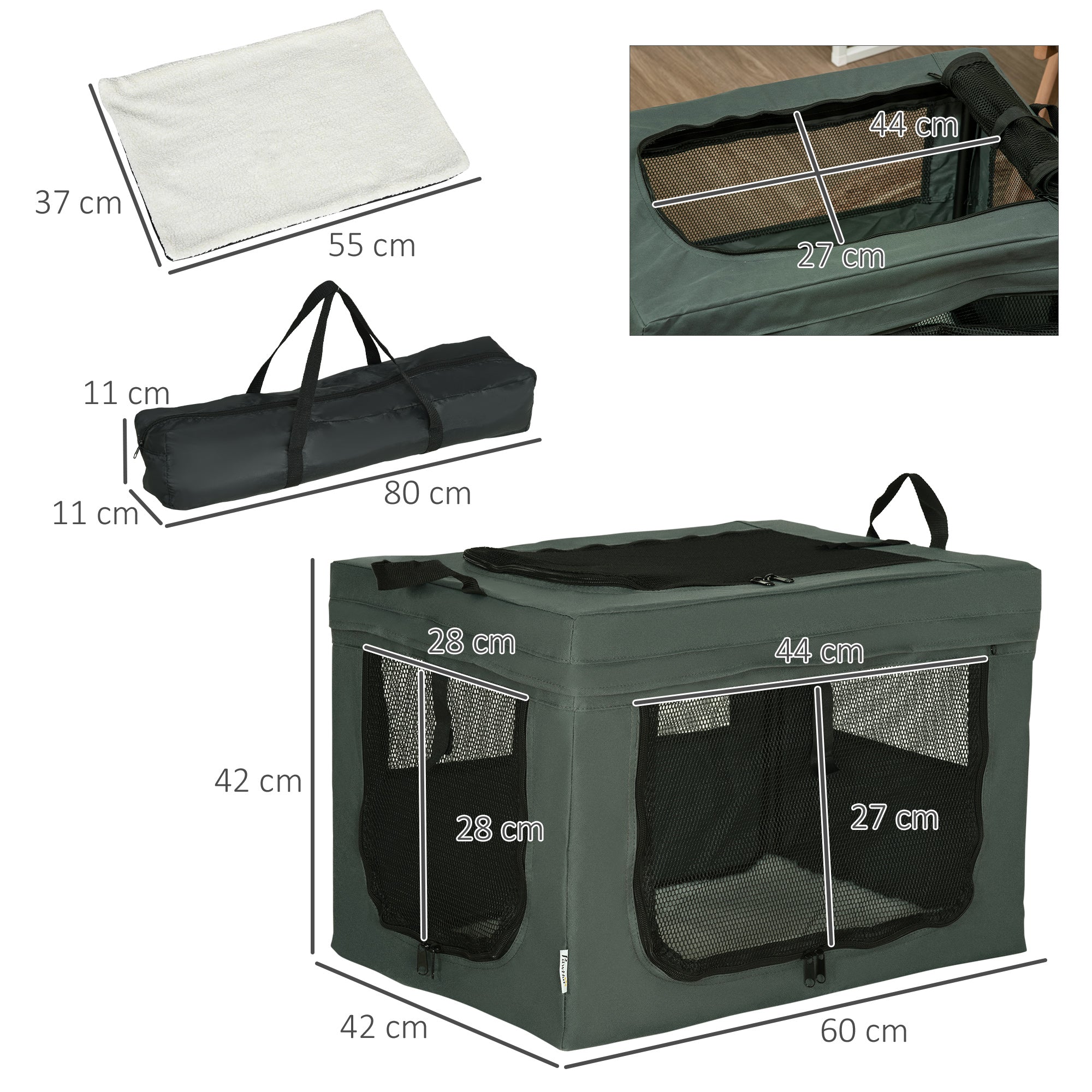 Transportín Plegable para Perro o Gato 60 × 42 × 42 cm
