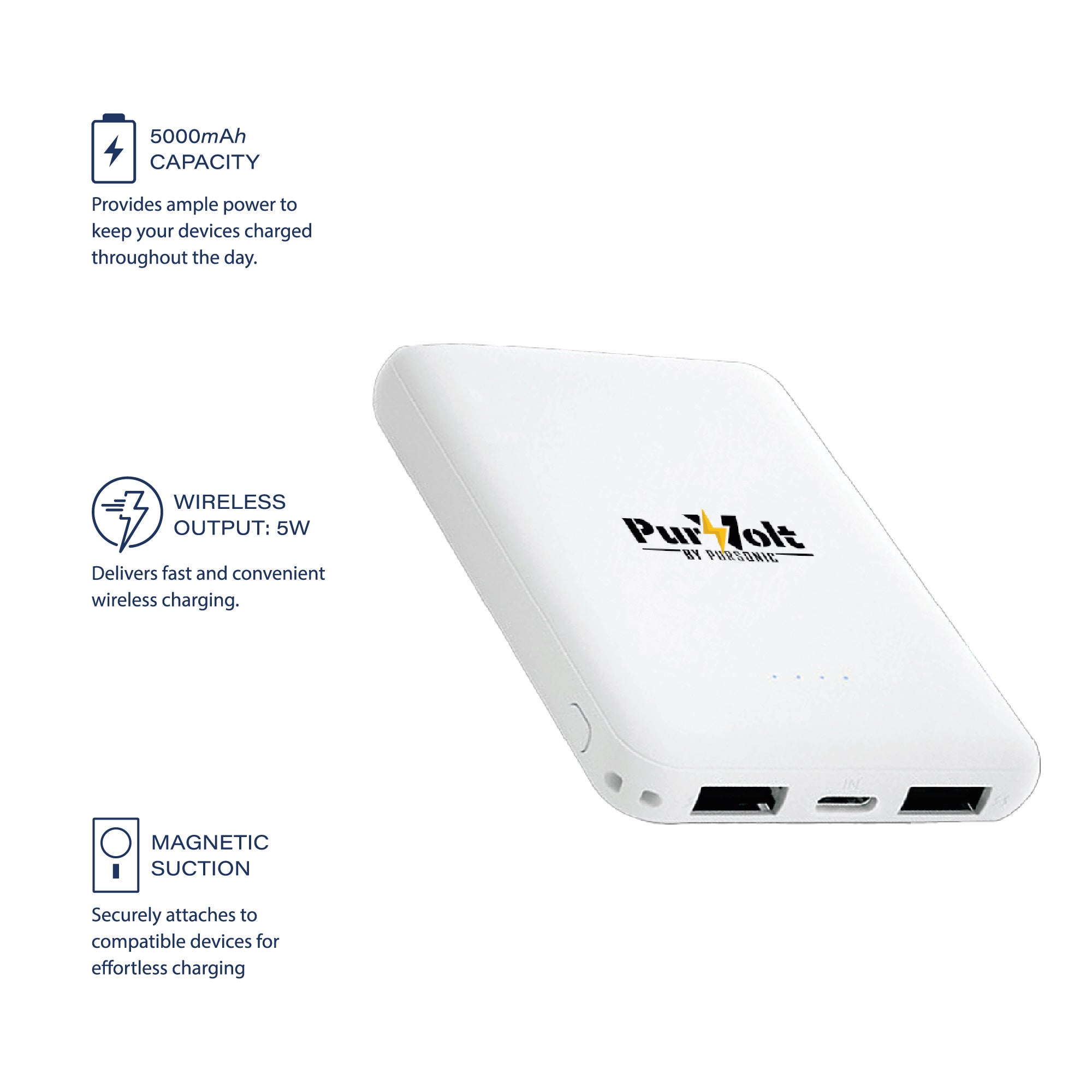 Power Bank Inalámbrico Pursonic 5000 mAh Ultrafino