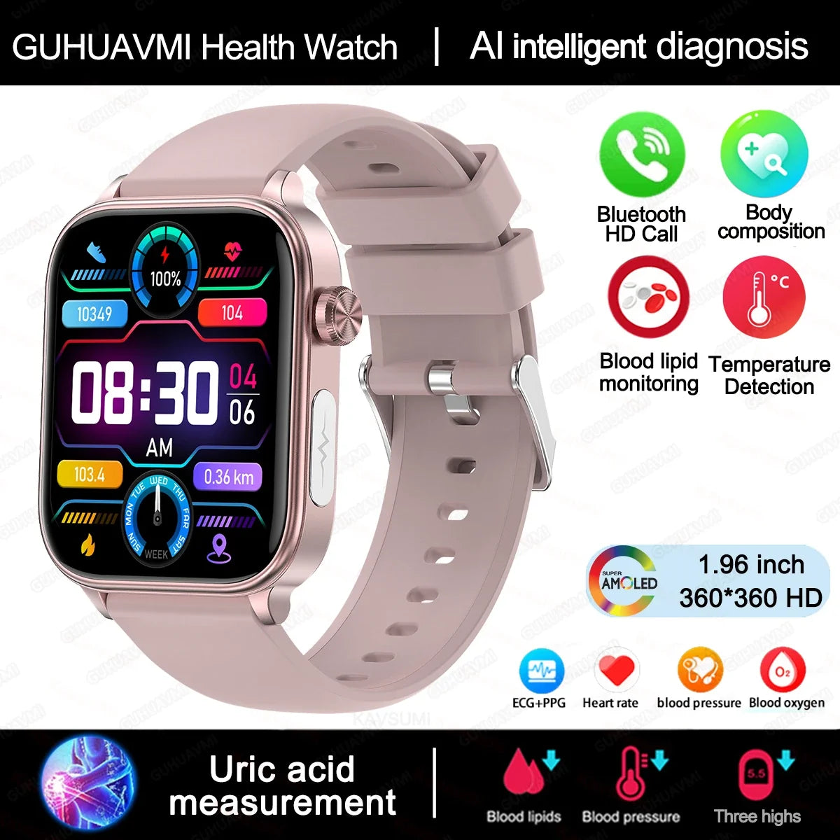 Smartwatch NNEOBA ECG + PPG Rosa