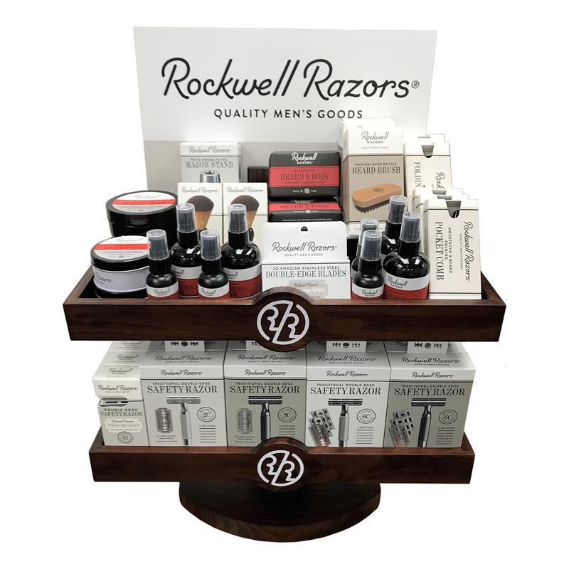 Expositor Comercial Rockwell Razors con Productos