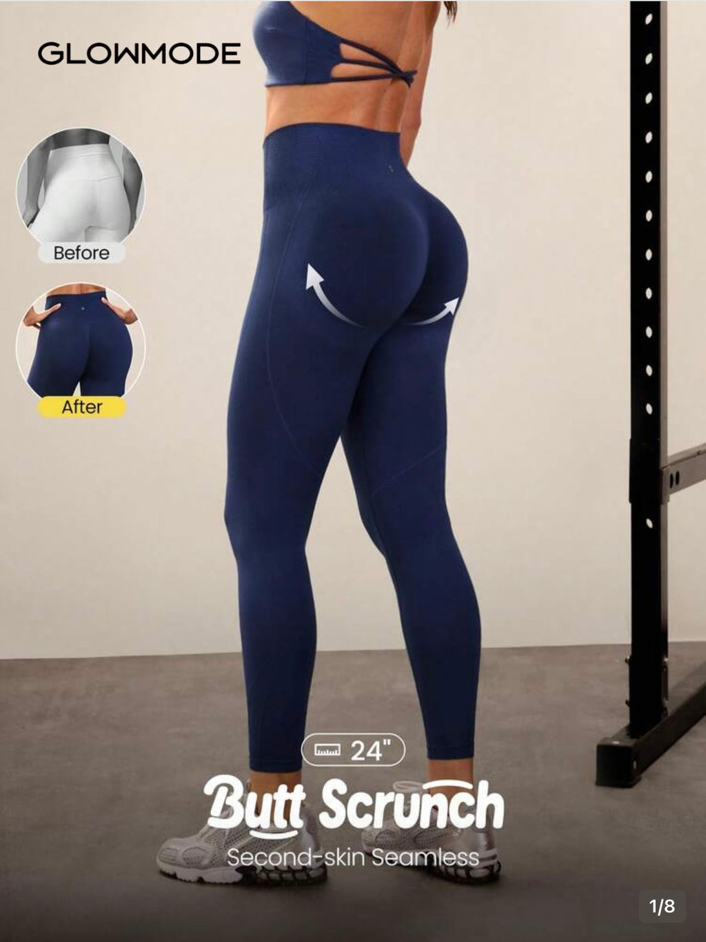 Legging Glowmode Scrunch azul-marinho - vista traseira