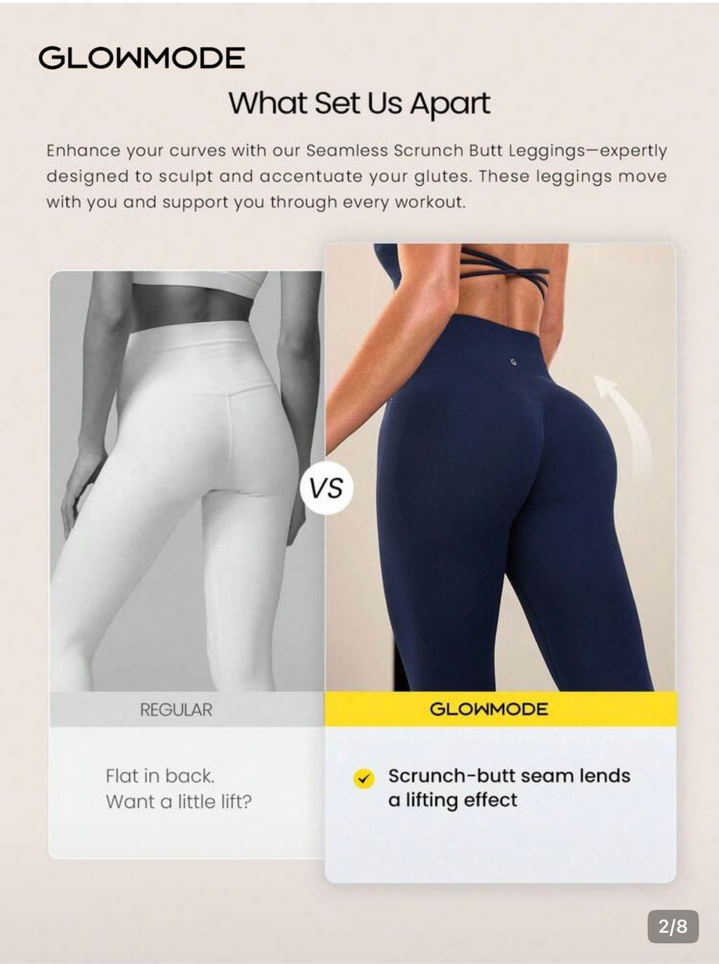 Legging Glowmode Scrunch azul-marinho - comparação de efeito