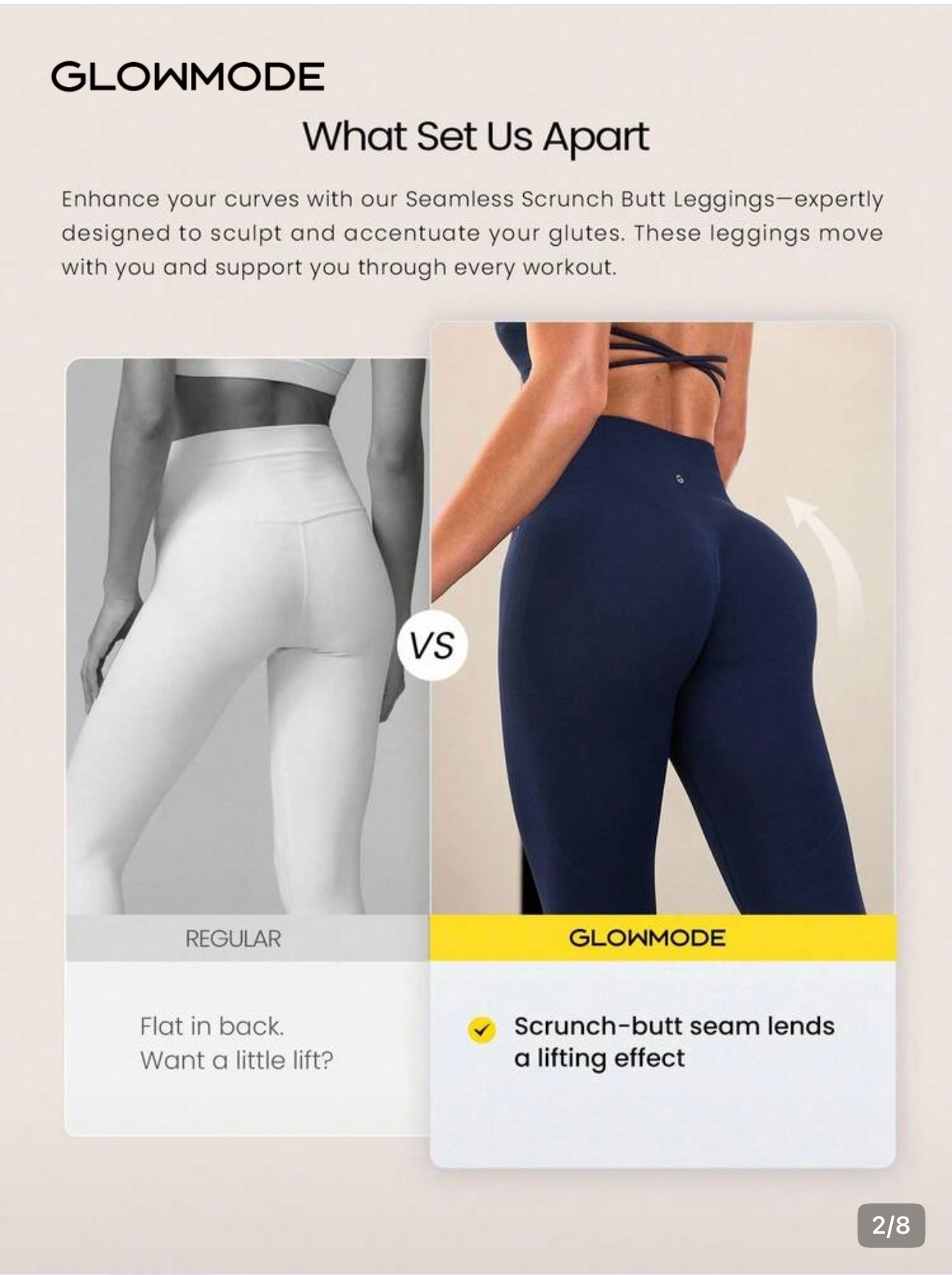 Legging Glowmode Scrunch azul-marinho - comparação de efeito