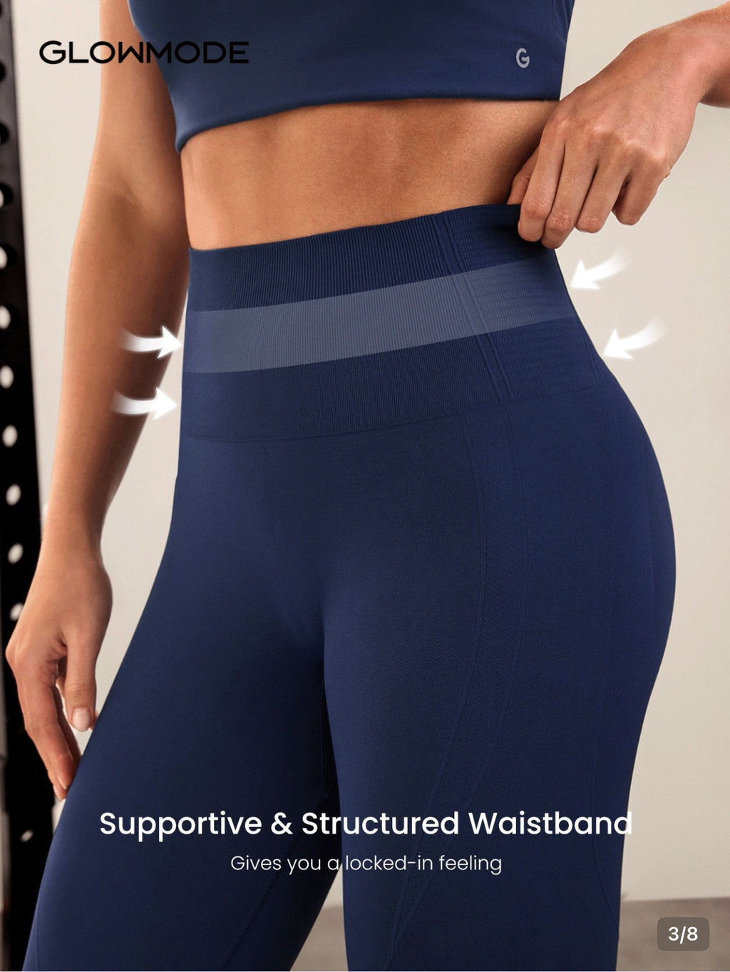 Legging Glowmode Scrunch azul-marinho - cós estruturado
