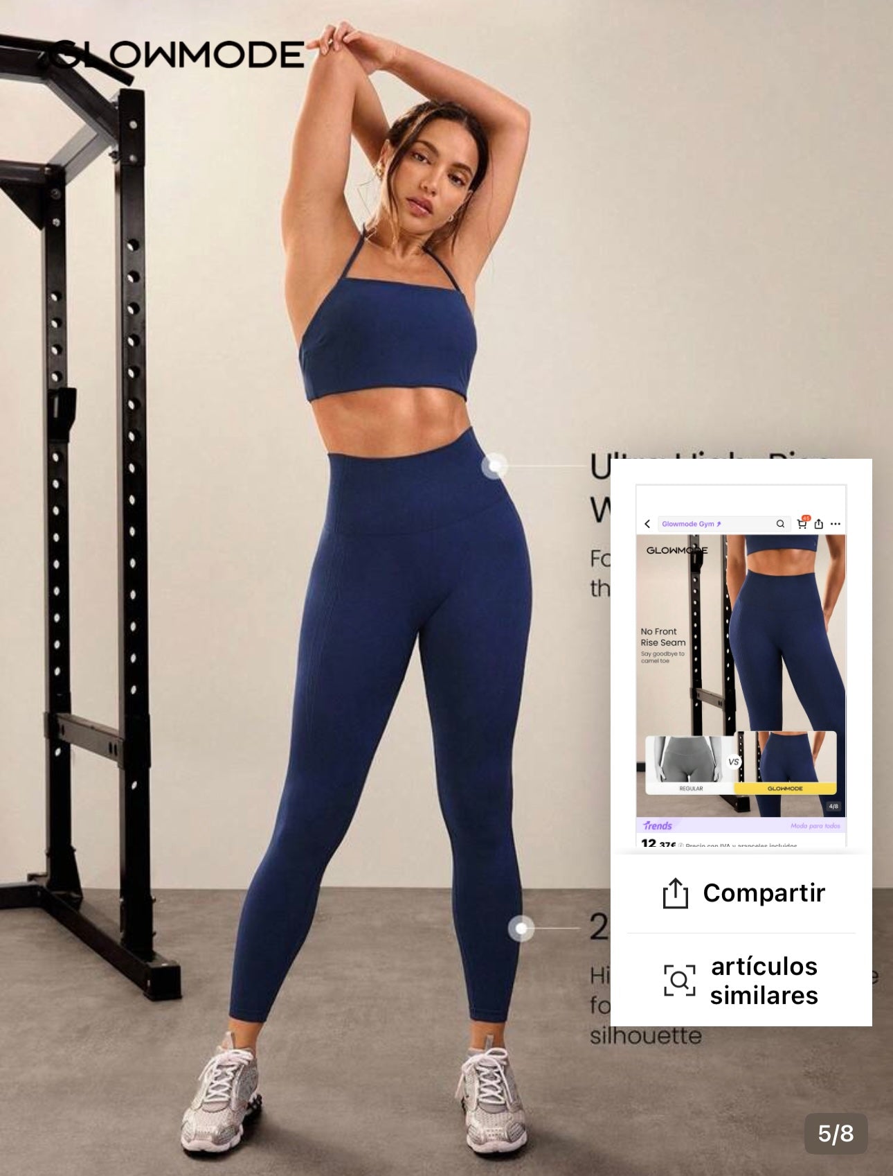 Legging Glowmode Scrunch azul-marinho - vista frontal corpo inteiro