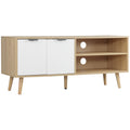Meuble TV pour télévision jusqu'à 46 pouces design scandinave 2 portes 2 niches avec passe-câbles 110 x 39 x 48,8 cm