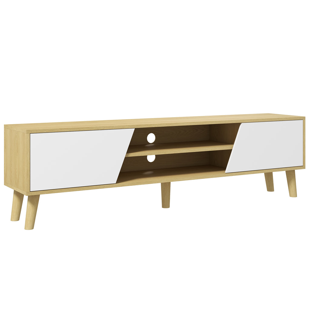 Meuble TV pour télévision jusqu'à 65 pouces design scandinave 2 portes 2 niches avec passe-câbles 150 x 30 x 42 cm