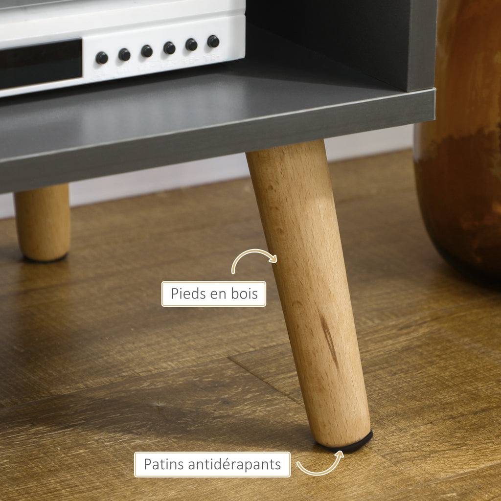 Meuble TV pour télévision jusqu'à 55 pouces scandinave 2 portes 2 niches avec passe-câbles 150 x 35 x 45 cm gris foncé