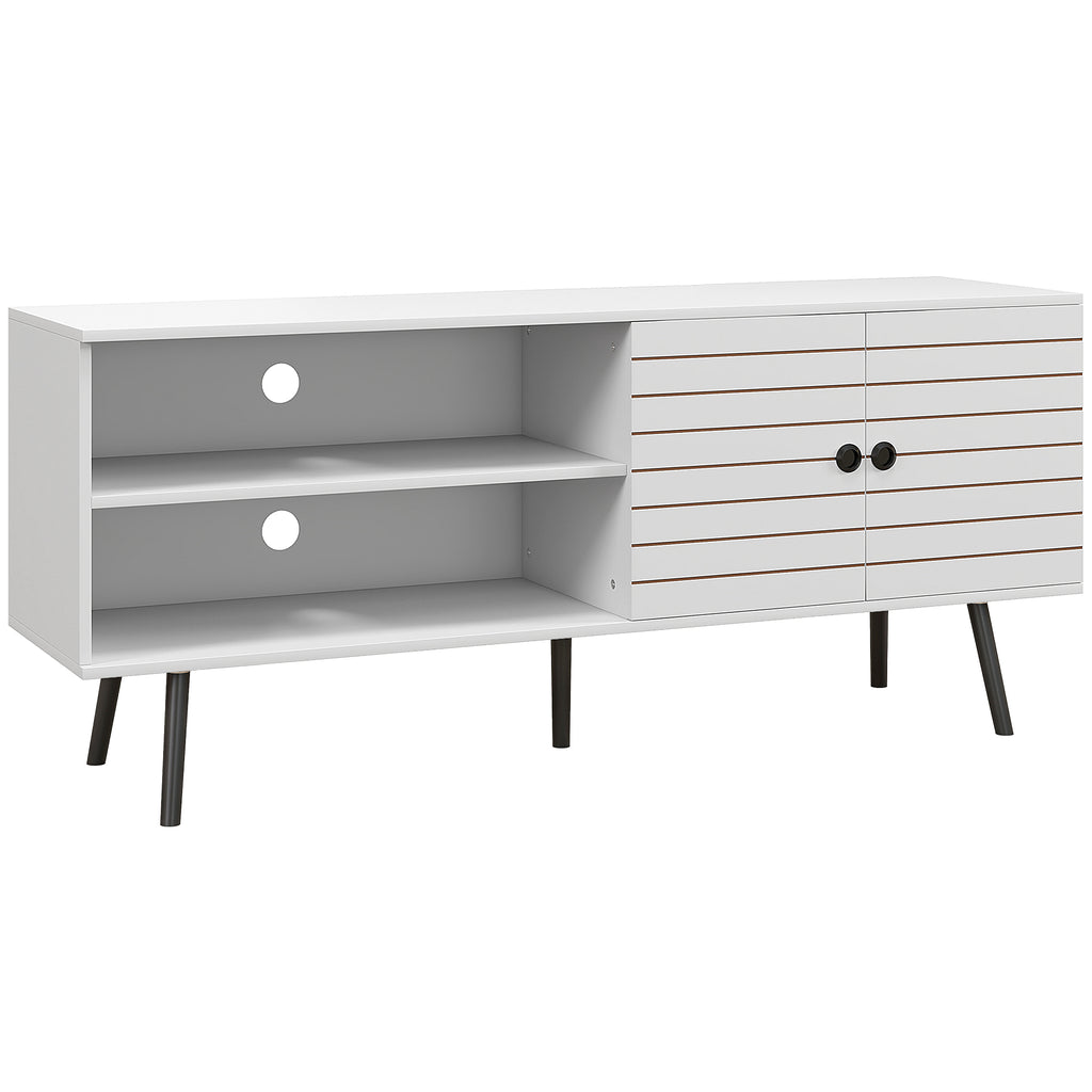 Meuble TV pour télévision jusqu'à 65 pouces avec 2 compartiments ouverts et 1 étagère réglable 145x38x65 cm Blanc
