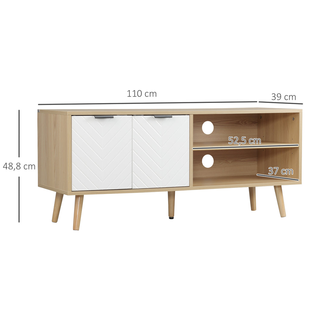 Meuble TV pour télévision jusqu'à 46 pouces design scandinave 2 portes 2 niches avec passe-câbles 110 x 39 x 48,8 cm